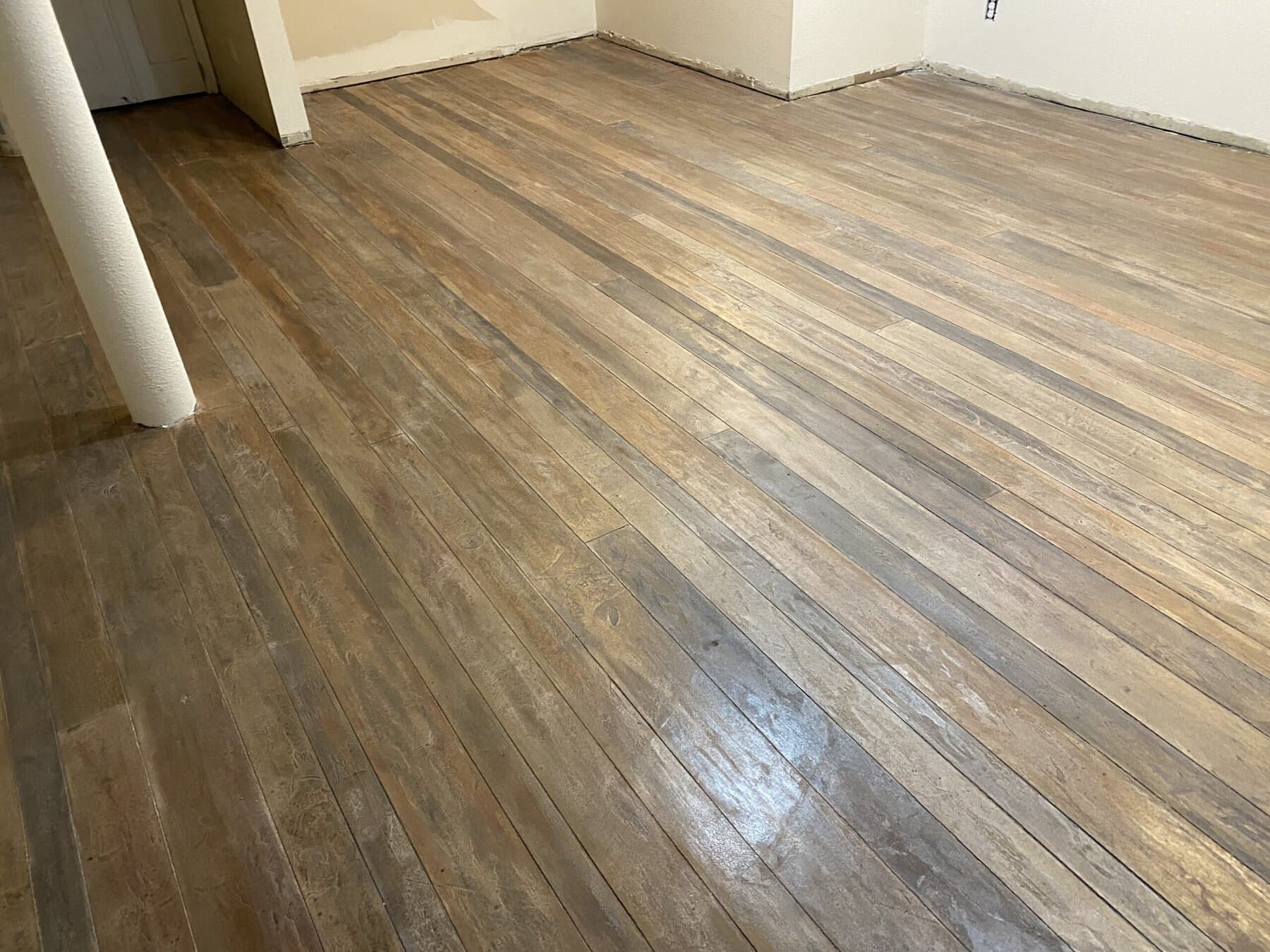 Interior wood-plank stamped floor